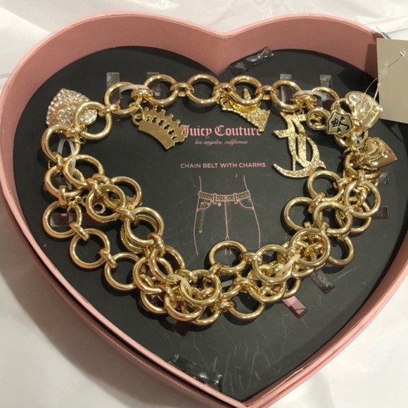 Juicy Couture gold plated chain belt with charms in pink heart shaped box nrw - Picture 4 of 16